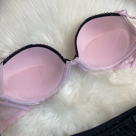 36D VS Victoria’s Secret Sexy little things pink stripe Bra  ruffle garter skirt - Picture 5 of 16